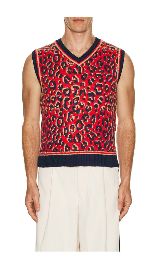 Adidas Originals Adidas X Wales Bonner Leopard Pattern V-neck Sweater Vest In Red