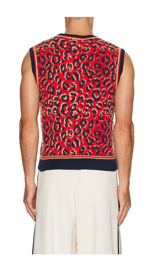 Adidas Originals Adidas X Wales Bonner Leopard Pattern V-neck Sweater Vest In Red