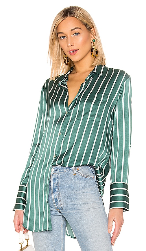 ASCENO Sleep Shirt in Bottle Green Stripe REVOLVE