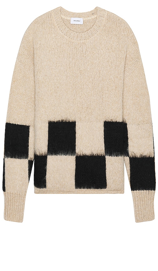 Askyurself Brushed Checkered Knit Sweater In Beige