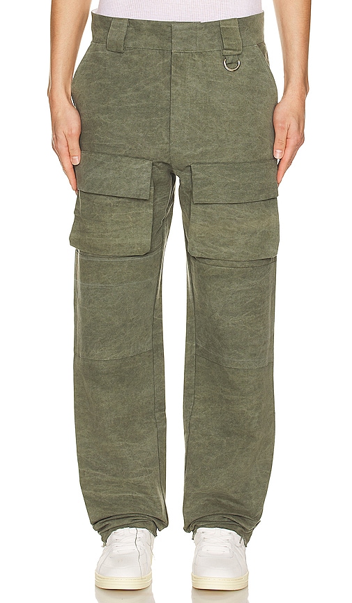 Askyurself Canvas Cargo Trousers Green In Olive