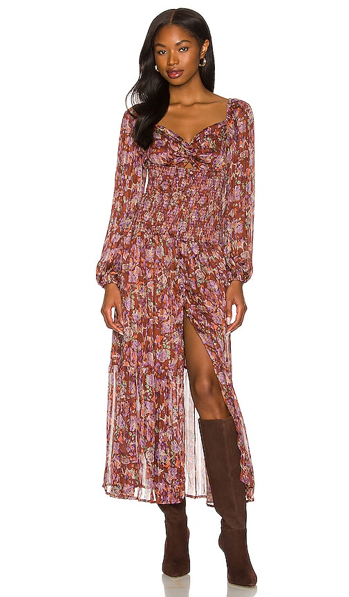 ASTR the Label Arlette Dress in Brown & Lavender Multi Floral