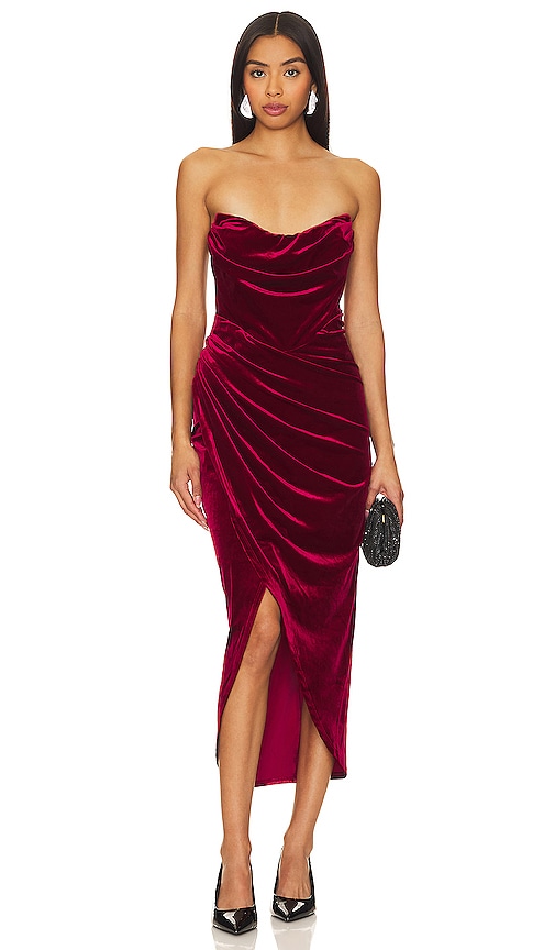 Astr Meghan Velvet Dress In Crimson Red