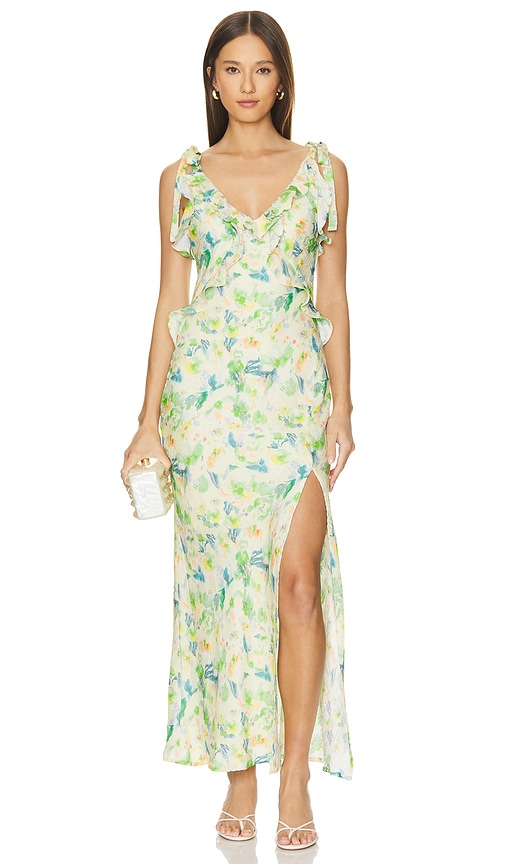 Shop Astr Sorbae Dress In Yellow Green Floral