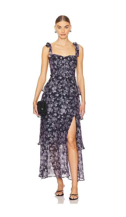 Astr Mellorie Dress In Navy & Grey Floral