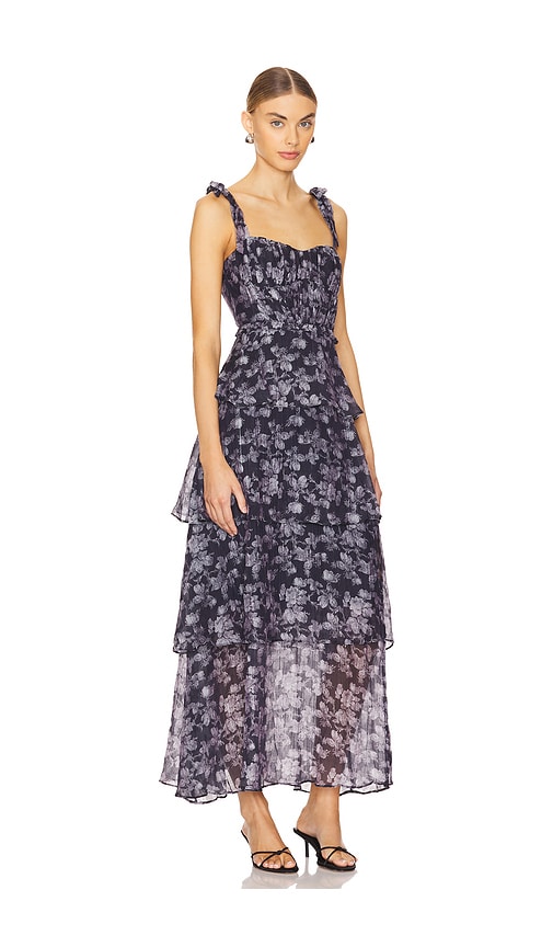 Shop Astr Mellorie Dress In Navy & Grey Floral