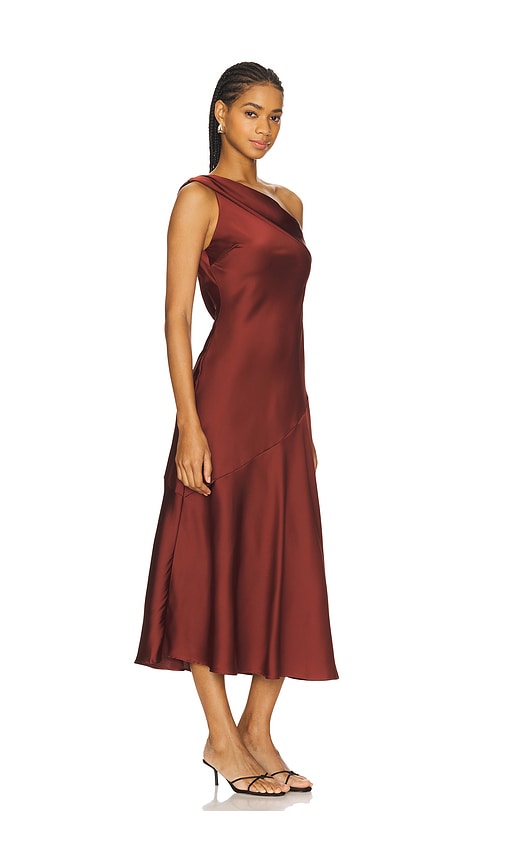 Astr The Label Orissa One-shoulder Satin Midi Dress In Brick