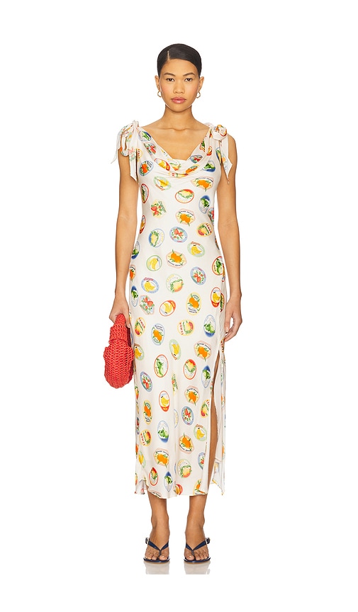 Astr The Label Allexina Printed Tie Shoulder Midi Dress In White