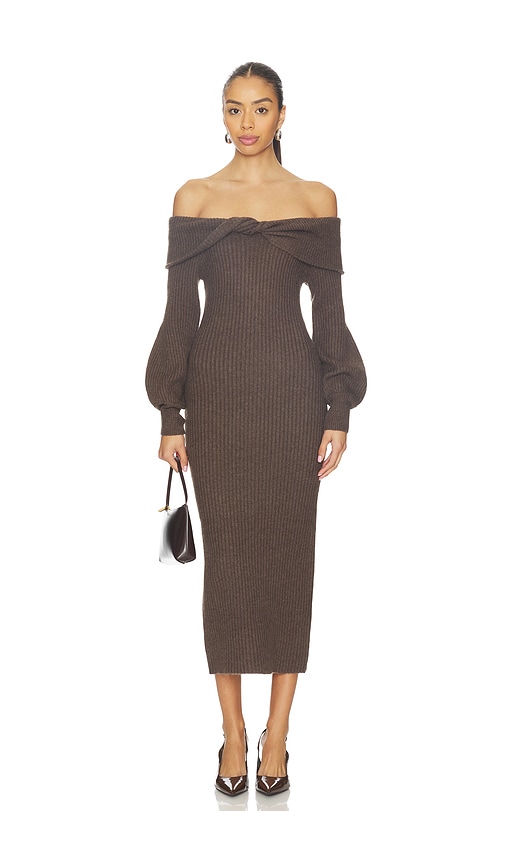 Astr The Label Tilde Long Sleeve Rib Sweater Dress In Brown