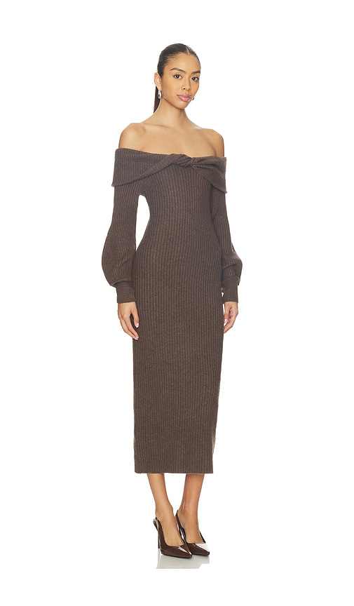 Astr The Label Tilde Long Sleeve Rib Sweater Dress In Brown