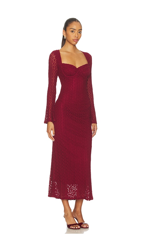 lace midi dress astr Astr The Label Tamia Long Sleeve Lace Midi Dress In Burgundy