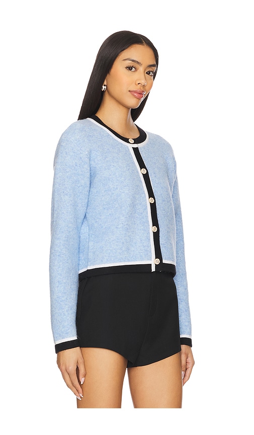 Astr The Label Hattie Contrast Trim Crop Cardigan In Baby Blue