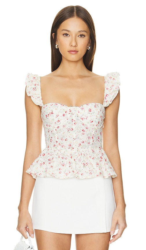 Shop Astr Baylin Top In White & Red Floral