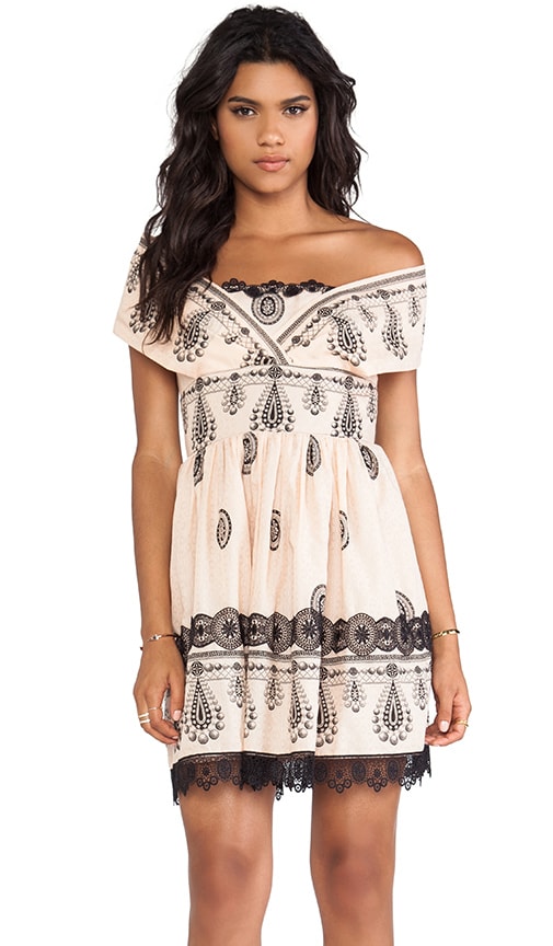 Cameo Border Print Mesh Dot Jacquard Dress