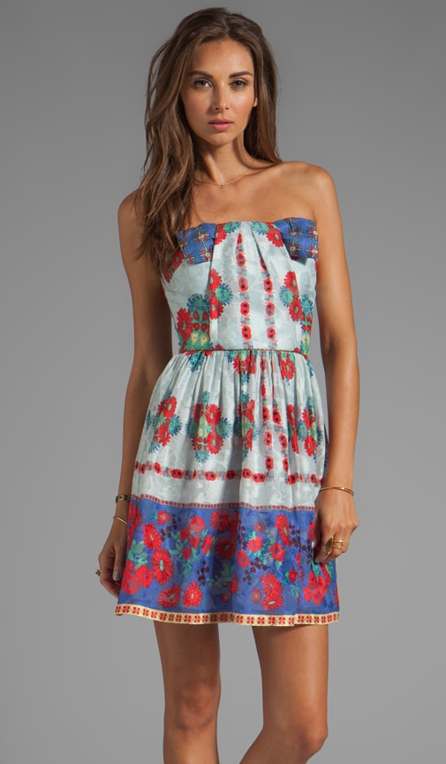 Daisy Chain Scarf Print Jacquard Strapless Dress