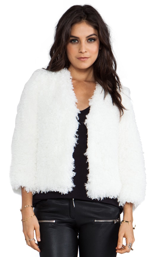 Adrienne Landau Faux Fox Fur Short Jacket in White