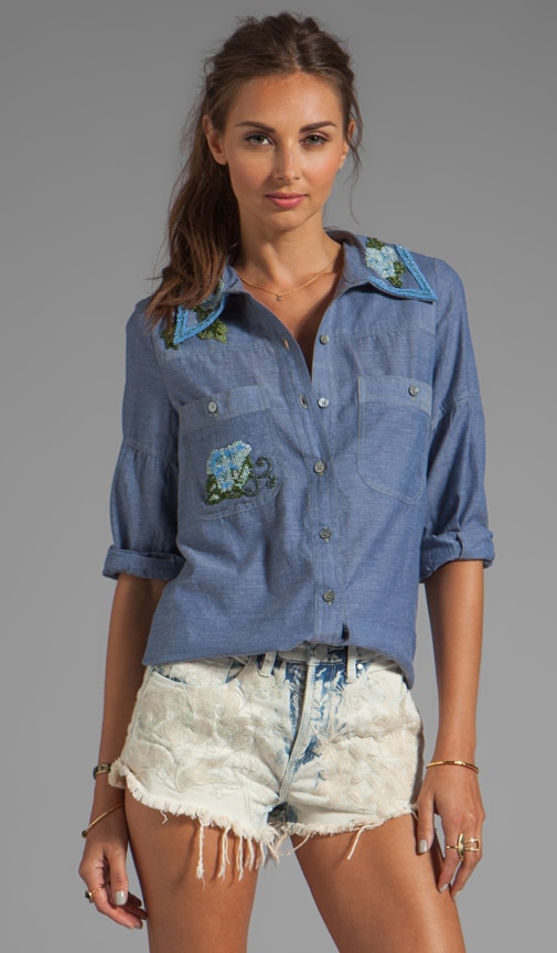 Embellished Chambray Top