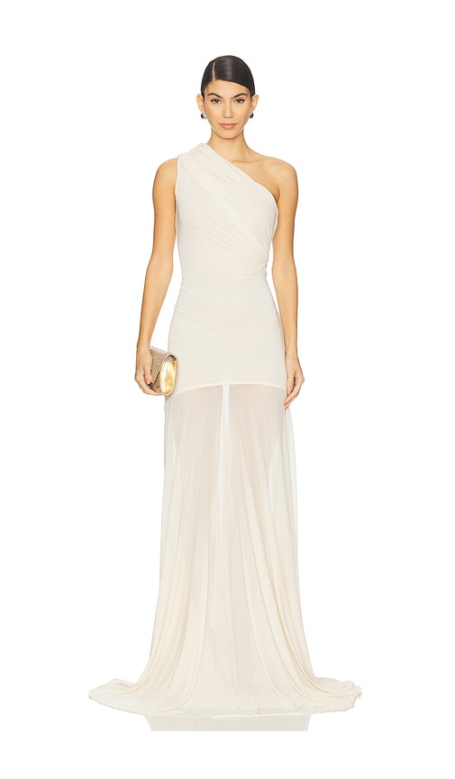 Atlein Asymetric Draped Sleeveless Dress In White