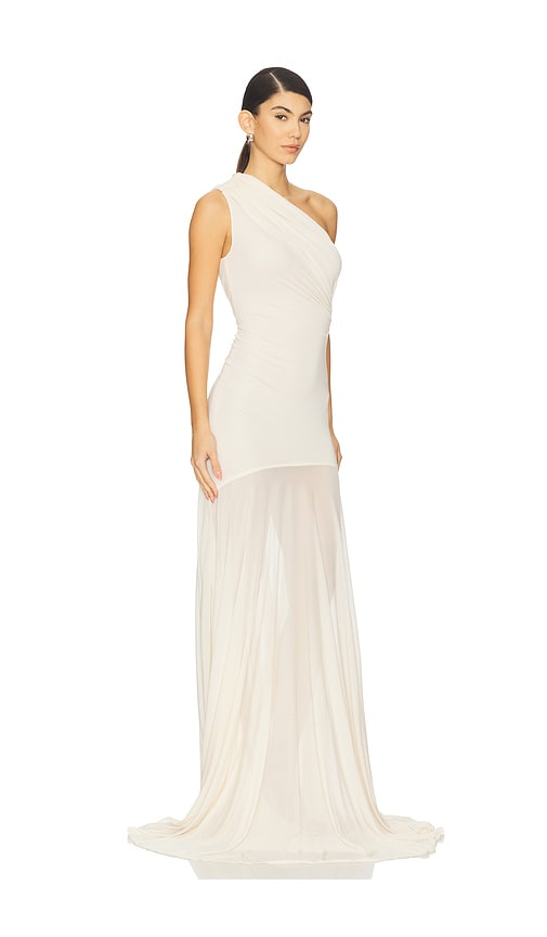 Atlein Asymetric Draped Sleeveless Dress In White