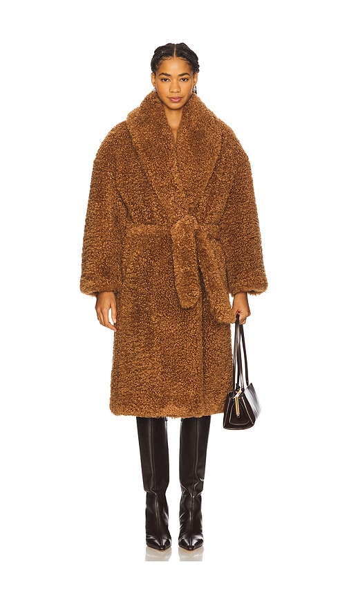 Atlein Long Teddy Wrap Coat In Brown