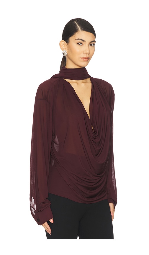  Atlein Draped Collar Blouse In Burgundy. Size 34. Also In 36, 40. 