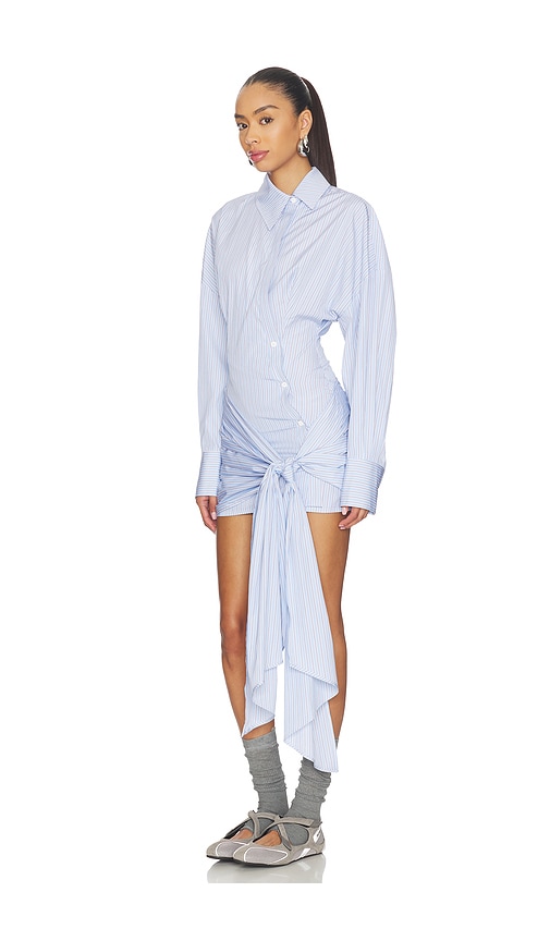 Attico Knotted Striped Cotton-poplin Mini Dress In Blue