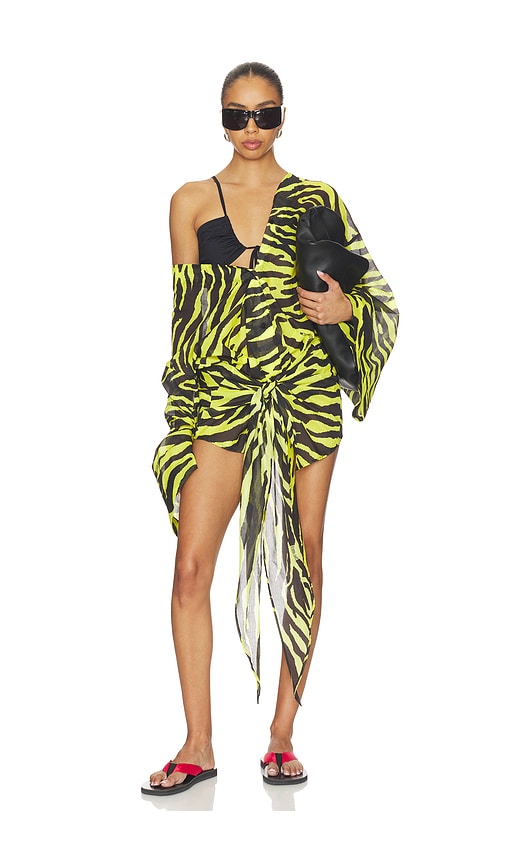THE ATTICO Zebra Wrap Mini Dress in Yellow,Black. Size 36. Also in 40, 42, 44.