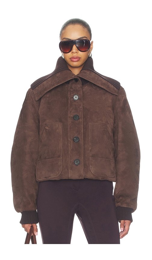 Attico Suede Bomber Jacket In Dark Brown
