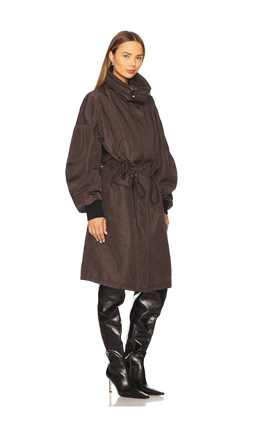 Attico Long Windbreaker With Adjustable Drawstring Waist In Chocolate