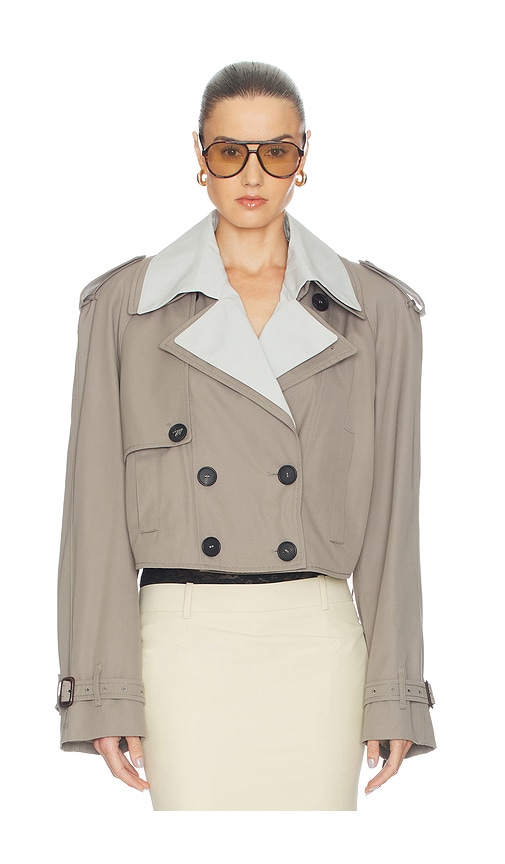 Attico Short Trench Jacket In Brown