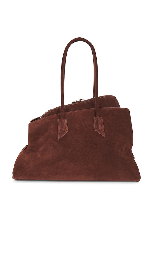 Attico Rectangular Suede Finish Double Handles Shoulder Bag In Brown