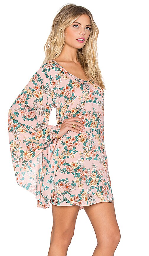 AUGUSTE Bell Sleeved Shift Dress in Musk Boho Blooms Floral | REVOLVE