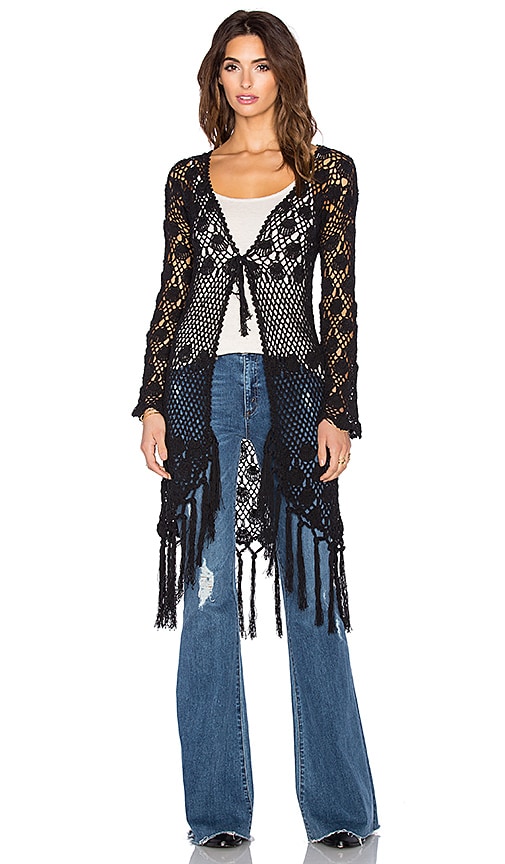 AUGUSTE Crochet Tassel Cardigan in Black | REVOLVE