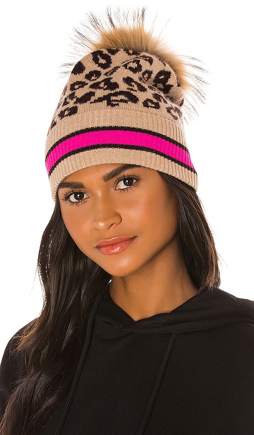 Autumn Cashmere Sporty Leopard Hat with Pom Pom in Cork Atomic