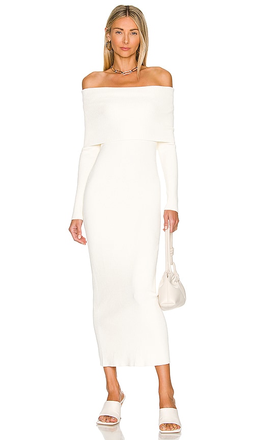 Autumn Cashmere Rib Dress with Cuff Neckline in Cream REVOLVE