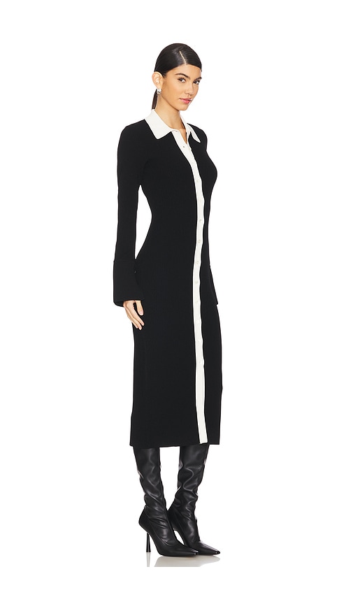 Shop Autumn Cashmere Long Sleeve Two Tone Polo Dress In Black & Sand Combo