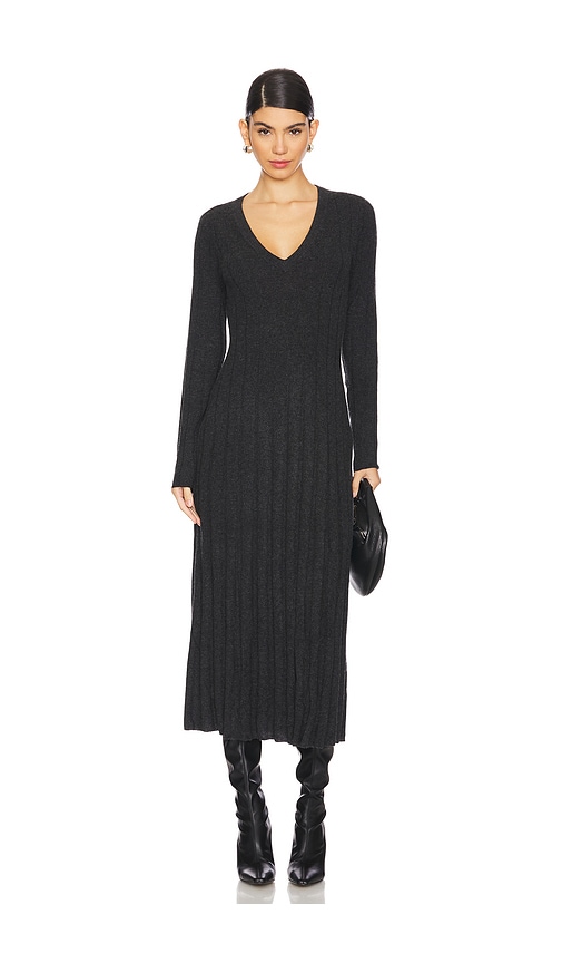 AUTUMN CASHMERE V NECK RIBBED CASHMERE DRESS 