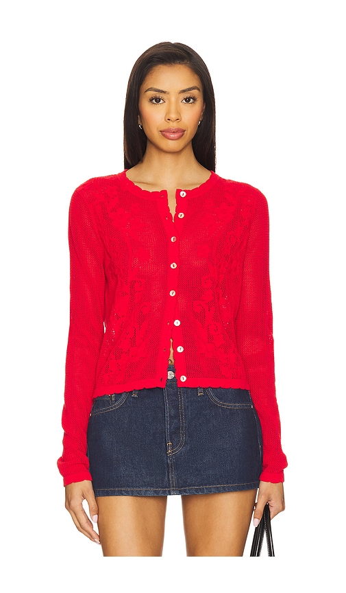 Long Sleeve Mesh Cardigan in Red. - size XS (also in S)