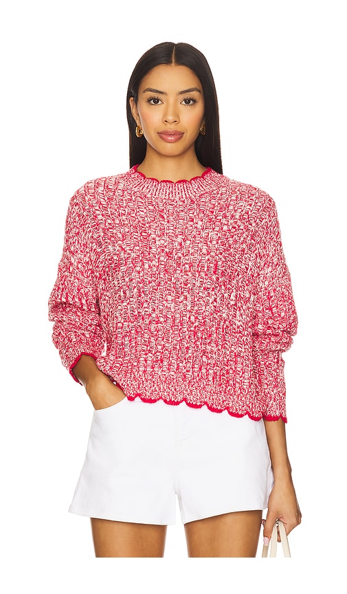 Tipped Ladder Stitch Crew Top in Red. - size XS (also in M, S)