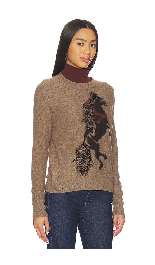 Autumn Cashmere Intarsia Horse Crew Sweater With Fringe In Brown