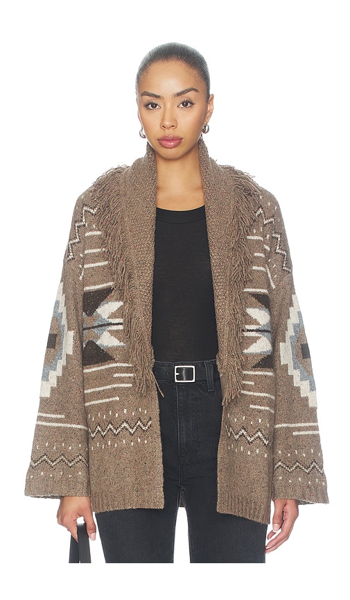 Autumn Cashmere Southwest Fringed Shawl Collar Throw In Brown