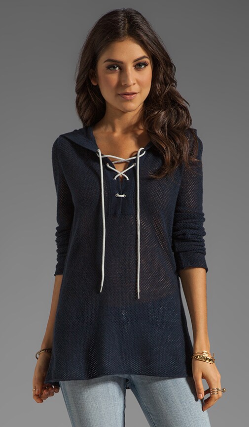 Mesh Lace Up Hooded Sweater