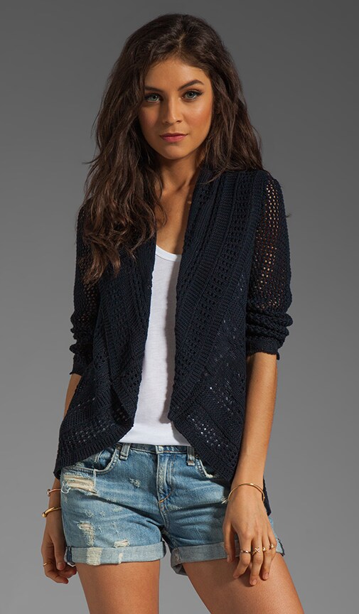 3/4 Sleeve Pointelle Drape Cardi