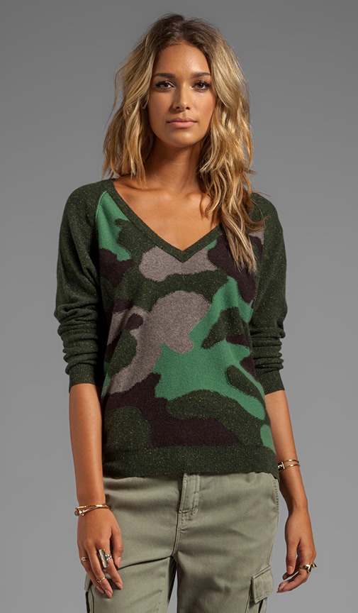 Autumn Cashmere Camo V Neck Sweater in Spruce Combo REVOLVE