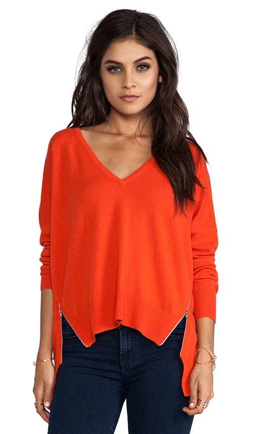 Hi Lo V Neck Pullover With Zippers