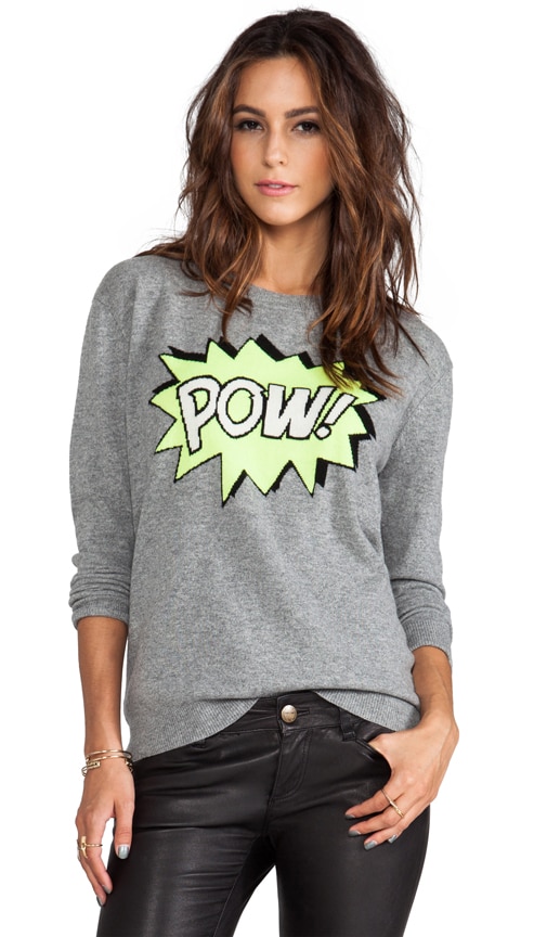 Autumn Cashmere POW Intarsia Boyfriend Crew Sweater in Cement