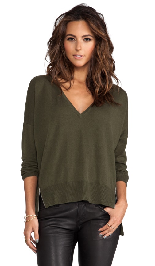 Hi Lo V-Neck Sweater with Side Zippers