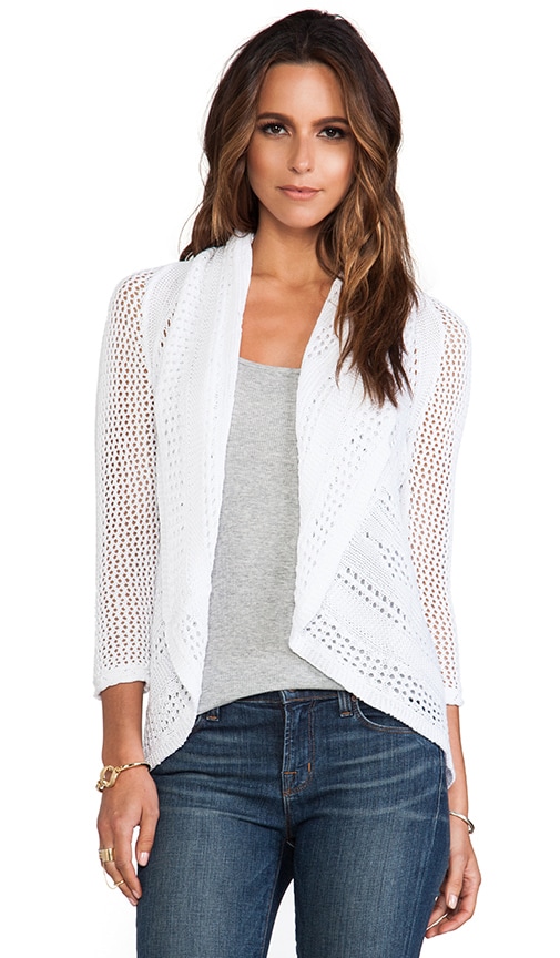 3/4 Sleeve Pointelle Drape Cardigan