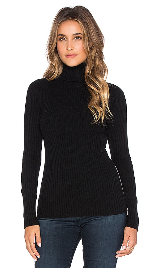 Autumn Cashmere Ribbed Side Zipper Turtleneck Sweater in Black