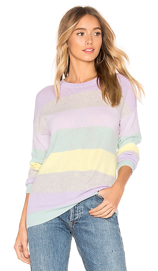 Autumn Cashmere Rainbow Stripe Boyfriend Sweater in Pastel Multi